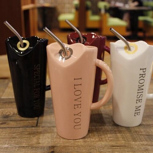 Brief without handle 500ML Milk mug Creative High capacity mug with straw Irregular geometric Art Cup