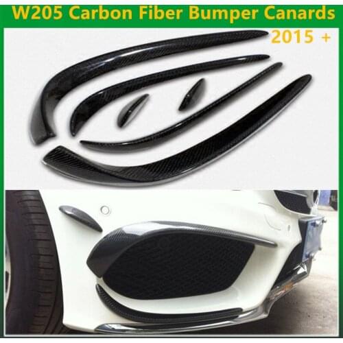 Mercedes W205 Carbon Fiber Bumper Canards For Benz C Class W205 With AMG Package C63 AMG 2015 + C180 C200 C250 Splitter Canards