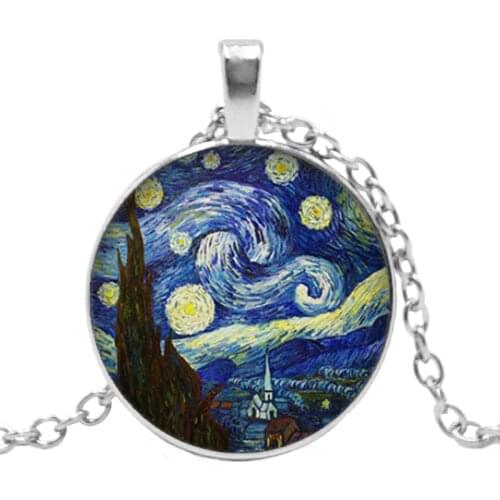 Fashion 2019 Handmade Necklace World Famous Painter Van Goghs Works Painting Glass Pendant Necklace Personalized Gift Necklace