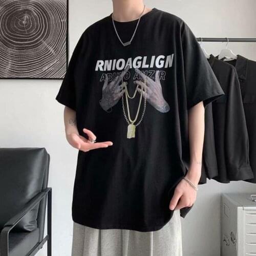 Oversized Men T Shirt Summer Black Print Short Sleeve O Neck Male Shirts Korean Style Retro Vintage Harajuku Hip Pop Streetwear