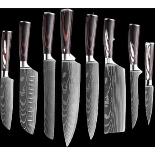 Chef knife Set Kitchen Knives Laser Damascus Pattern Sharp Japanese Santoku Knife Cleaver Slicing Utility Knife
