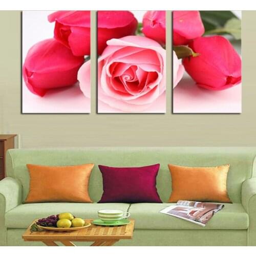 3 Piece Pink Rose Flowers Wall Painting Modern Home Living Room Wall Decoration Artwork Print Picture Canvas Unframed