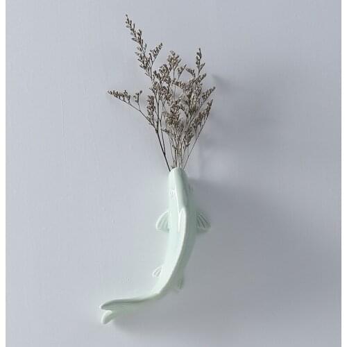 Chinese-Style European Ceramic Celadon Dried Flower Arrangement Wall Hanging Art Vase Flower Pot Wall Decoration Living Room