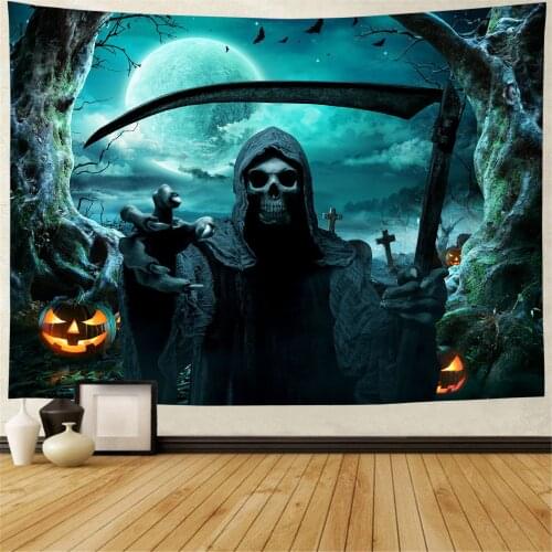 Halloween Pumpkin Lamp Wall Hanging Tapestry Bohemia Evil Magic Castle Ghost Wall Blanket Decor Horrible Devil Bedspread Mat