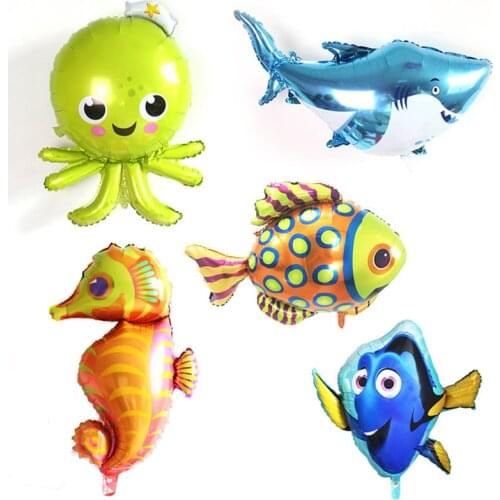Number Balloon Aluminum Foil Kids Birthday Party Decoration Baby Shower Toys Sea Animal Theme Shark/Dolphin/Starfish Supply