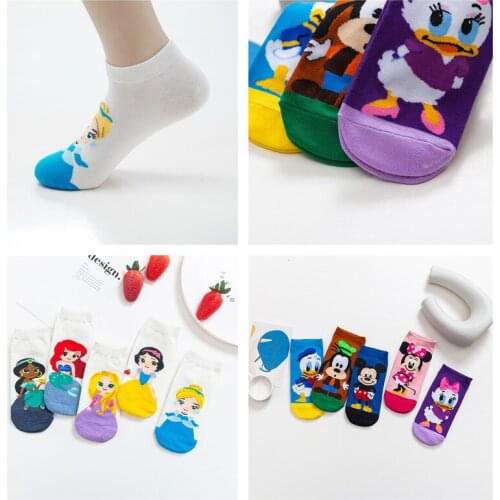 Disney Mickey Minnie Cartoon Fashion Ladies Socks Snow White Japanese Breathable Sweat Socks Cute Home Comfort Cotton Socks