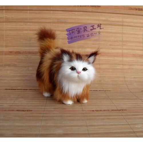 New simulation yellow&red colour cat toy polytene&fur lucky cat model gift about 12x6x12cm 0560