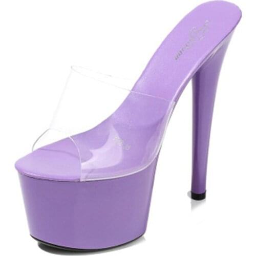 New model shoes super high heels 17CM thin heel platform sandals, transparent glass slipper wedding slippers
