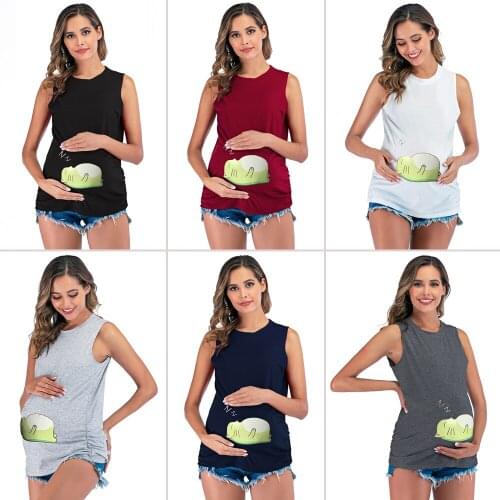 2020 New Maternity T-shirt Cotton Round Neck Sleeveless Printed Pregnant Tees Shirt Tops Clothes for Pregnancy Women Summer