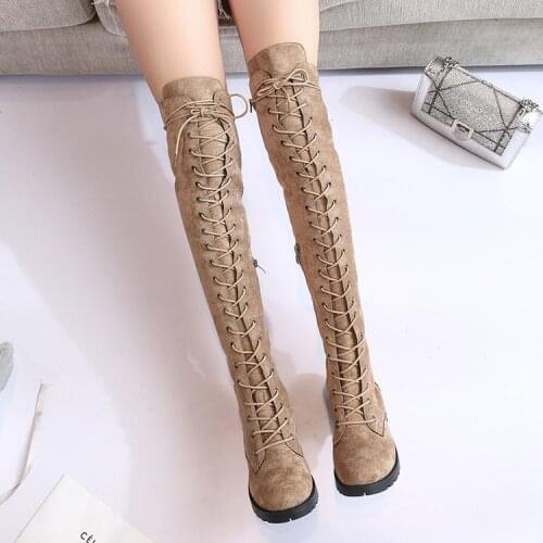 New Sexy Ladies Lace Up Over The Knee Boots Plus Size 43 Platfrom Long Boots Women Shoes Thigh High Boots zapatos de mujer569