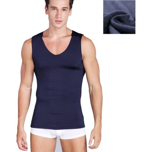 Auturmn Winter Men Thermal Underwear Tops High Elastic Soft Fleece Lined Men Slim Vest Sleeveless Seamless Underwear