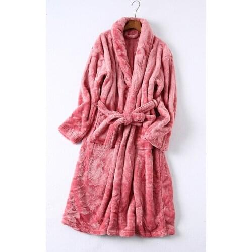 Autumn Winter Warm Coral Fleece Sleepwear Robes Mid-length Loose Casual Soft Homewear Navy Blue Adults Women Pajamas with Sashes