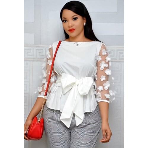 Autumn African Dresses For Women African Clothes Fashion Mesh Ladies Bow Top Africa Clothing African Dress Vetement Femme 2019