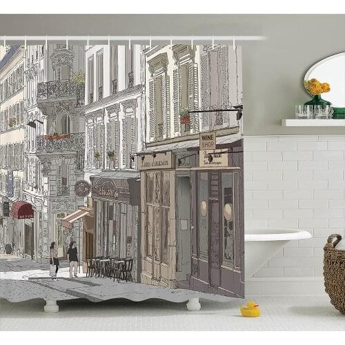 Paris Shower Curtain Montmartre Paris Characteristics Honeymoon Traveling Tourists Illustration Art Bathroom Decor Set with Hook