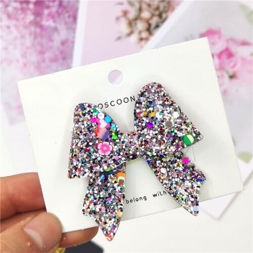 1PCS Lovely Tie Leather Glitter 2.2 Inch Bow Elastic Hair Bands Hairpins Party Clips Barrettes Hair Accessories For Baby Girls