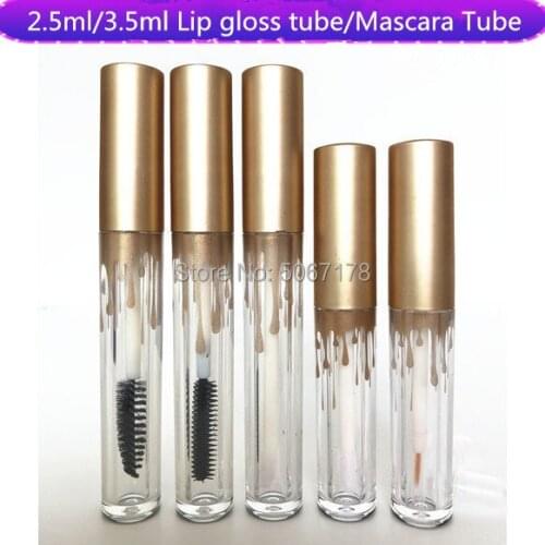 10/30/50pcs 2.5ml 3.5ml Empty Mascara Tube with Gold Cap, DIY Clear Lip Gloss Bottle,Cosmetic Eyeliner Refillable Containers