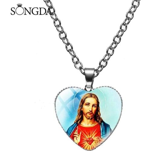 Religious Jesus God Bible Necklace Heavenly Father Heart Glass Dome Pendant Choker Necklace Women Men Christmas Jewelry