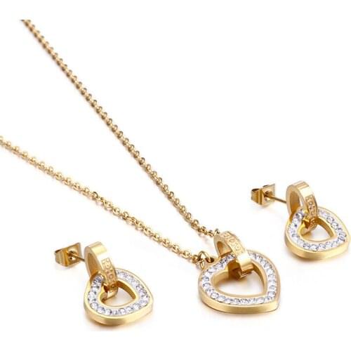 Steel love short Pendants Necklance and Earrings Jewelry sets female simple hundred matching clavicle chain