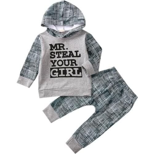Citgeett Autumn Newborn Baby Boy Long Sleeve Letter Print Hooded Sweatshirt Tops Long Pant 2PCS Baby Boys Clothing Winter Set