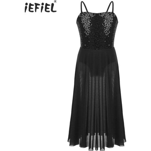 2019 Kids Girls Stunning Sequined Leotard Tulle Ballet Dance Dress Lyrical Modern Contemporary Ballroom Leotard Dress Dancewear