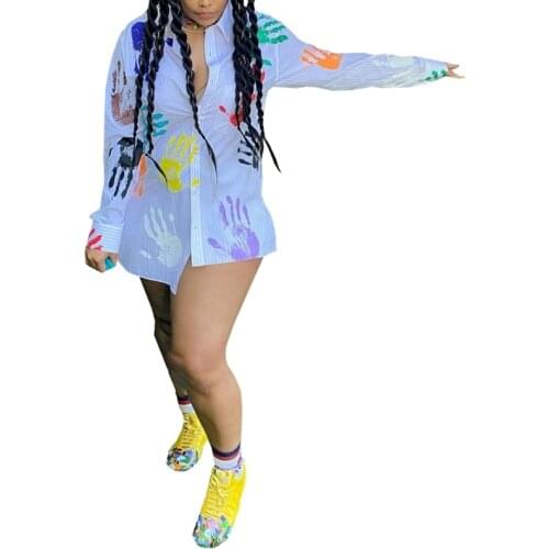 WomenS Shirt Multicolor Palm Print Lapel Long Sleeve Loose Loose 2021 Spring And Autumn New Fashion Casual High Street Commuter