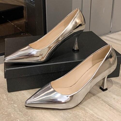 2021 Spring Elegant Women Thin High Heels Pumps Lady Pointed Toe Gold Silver Heels Female Tacones Mujer Large Size Party Shoes