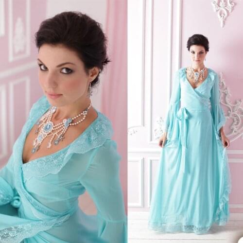 Photo Bathrobe Ruffles Prom Dresses Sky Blue Lush Puff V Neck Long Sleeves Kimono Sexy Pregnant Party Dress Prom Gowns