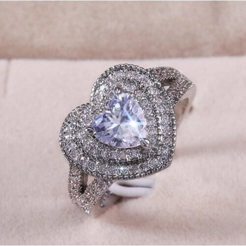 CAOSHI Lovely Heart Shaped Cubic Zirconia Womens Ring Romantic Valentines Day Gift for Couples Elegant Jewelry Wholesale Bulk