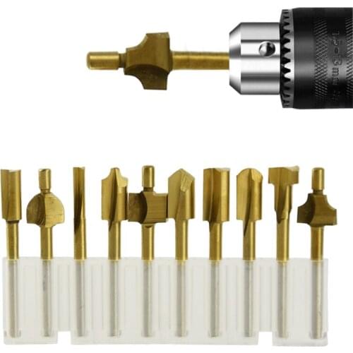 10Pcs HSS Router Bits Wood Cutter Milling Fits Rotary Tool Set 1/8" 3mm Shank Carpentry Router Bits for Rotary Tools DIY