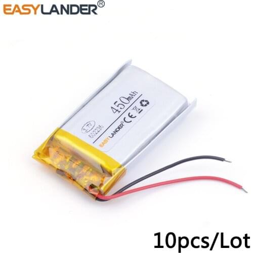 10pcs/Lot 602236 450mah 3.7v lithium Li ion polymer rechargeable battery of CE FCC ROHS certification authority Sports headphone