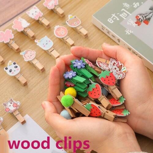 100pcs Creative Colorful Flower Strawberry Cactus Cat Cartoon Wood Clips for DIY Wall Decoration Shabby Chic Paper Planner Clips