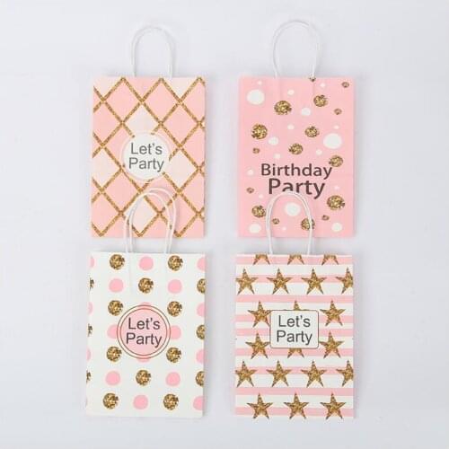 12PCS pink birthday party paper Bag Jewelry Packing Bag Mini Gift Packing with Handle Bag Small Shopping BagsChristmas