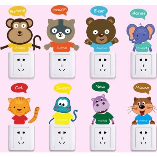 18 Piece Different Cartoon Animals Switch Panel Stickers DIY Vinyl Wall Stickers Elephant Cat Bear Bird Home Decor for Kids Room