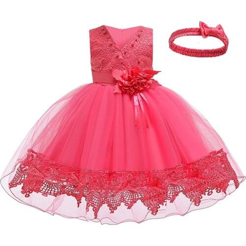 2019 Childrens Girls Lace Tulle V-neck Formal Evening Dress Princess Dress Wedding Flower Girl Dresses Baby Girl Wash Dress
