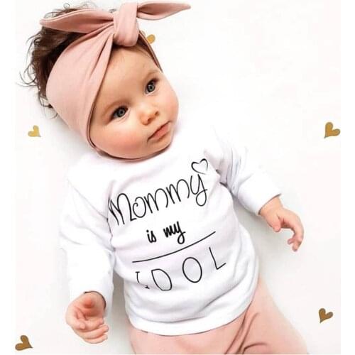 Newborn Toddler Baby Girls Clothes Letter Mommy is my idol Long Sleeve T-shirt+Pants+Headband Infant 3pcs Baby Girl Clothing Set