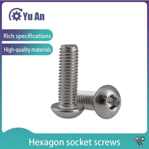 304 Stainless Steel Round Head/Pan Head Hexagon Screw/Semi-round Cup Screw Mushroom Head Bolt M2-M4 50PCS