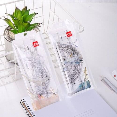 4 pieces / set Deli 79513 animal multifunctional drawing combination ruler + triangle ruler + protractor, student supplies