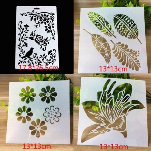 4pc/set Stencils Painting Template DIY Decor Flower Bird Scrapbooking Coloring Album Embossing Reusable Office School Supplies