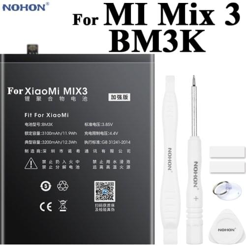 Nohon Battery For Xiaomi Mix 3 BM3K High Capacity 3100mAh-3200mAh Phone Li-polymer Bateria +Free Tools For Mi Mix 3 Mix3 Battery