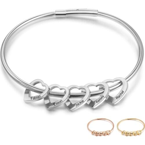 Personalized Heart Bracelet Engraved Simple Names Stainless Steel Jewerly Customized 3 Colors Bangle Gift for Women(BA102774)