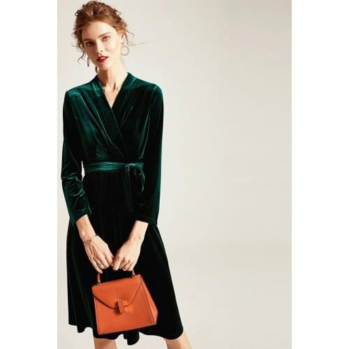 Brand Vintage velour dress plus size 6XL 7XL 8XL Spring sexy V-neck party dress Ukraine office lady elegant Autunm velvet dress