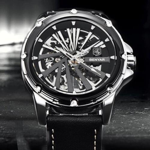 New BENYAR Automatic Mechanical Watch Men Top Luxury Brand Mens Watches Fashion Leather Strap Waterproof Clock reloj hombre
