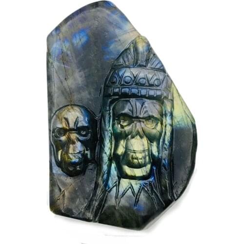 Natural Crystal Skull Carving Labradorite Indian Ghost Quartz Figurine Healing Crystals Feng Shui Reiki Stones For Skull Decor