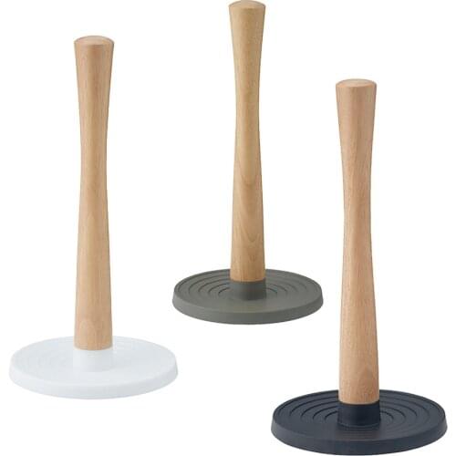 Paper Towel Holder Dining Table Vertical Roll Paper Holder Rubber Wood ABS Base Tissue Stand for Kitchen Living Room