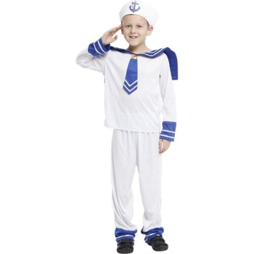 Kids Child White Navy Sailor Boy Costume Military Marine Fancy Dress Party Outfit for Boys Halloween Carnival Costumes
