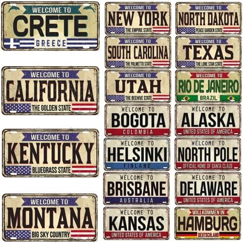 Welcome to State Or City Decorative Plate Vintage Rusty Metal Signs Poster Metal Plaque Club Pub Bar Home Wall Metal Plate
