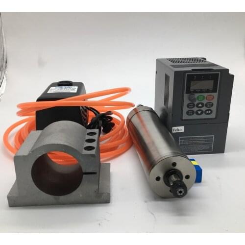 1.5KW 220v 24000rpm ER11 80mm Water Cooled Spindle Motor + 1.5kw inverter VFD+75W water pump kit For CNC Engraving PVC