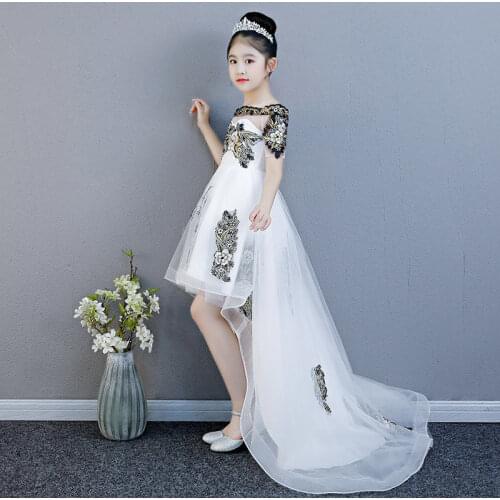 Tulle Girls Princess Dress Black Off The Shoulder Flower Girl Dresses for Weddings Birthdy Boat Neck Kids Party Communion Gowns