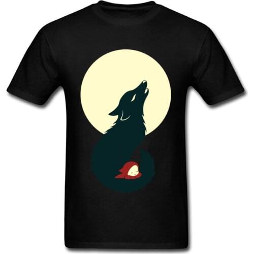 2018 Little Red Riding Hood Moon Night Howling Wolf Black T Shirt Mens Short Sleeve Tops Tees Birthday Gift Cartoon