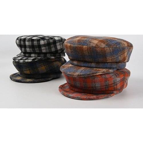 Hot Selling Hats For Women Autumn Winter Hats Unisex Lattice Newsboy Hat Cotton Flat Top Wide Brim Men Windproof Cap Female